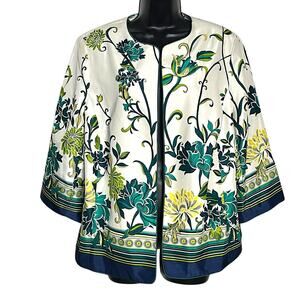 VINTAGE TAN JAY 90s Y2K MULTICOLOR OPEN FRONT BLAZER BOHO RETRO GROOVY FLORAL 12